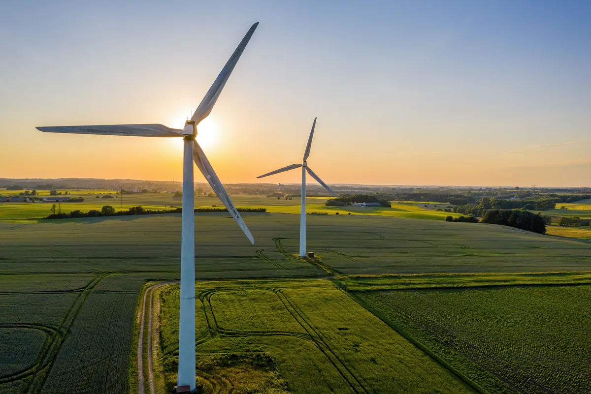 Wind turbines within a rural landscape